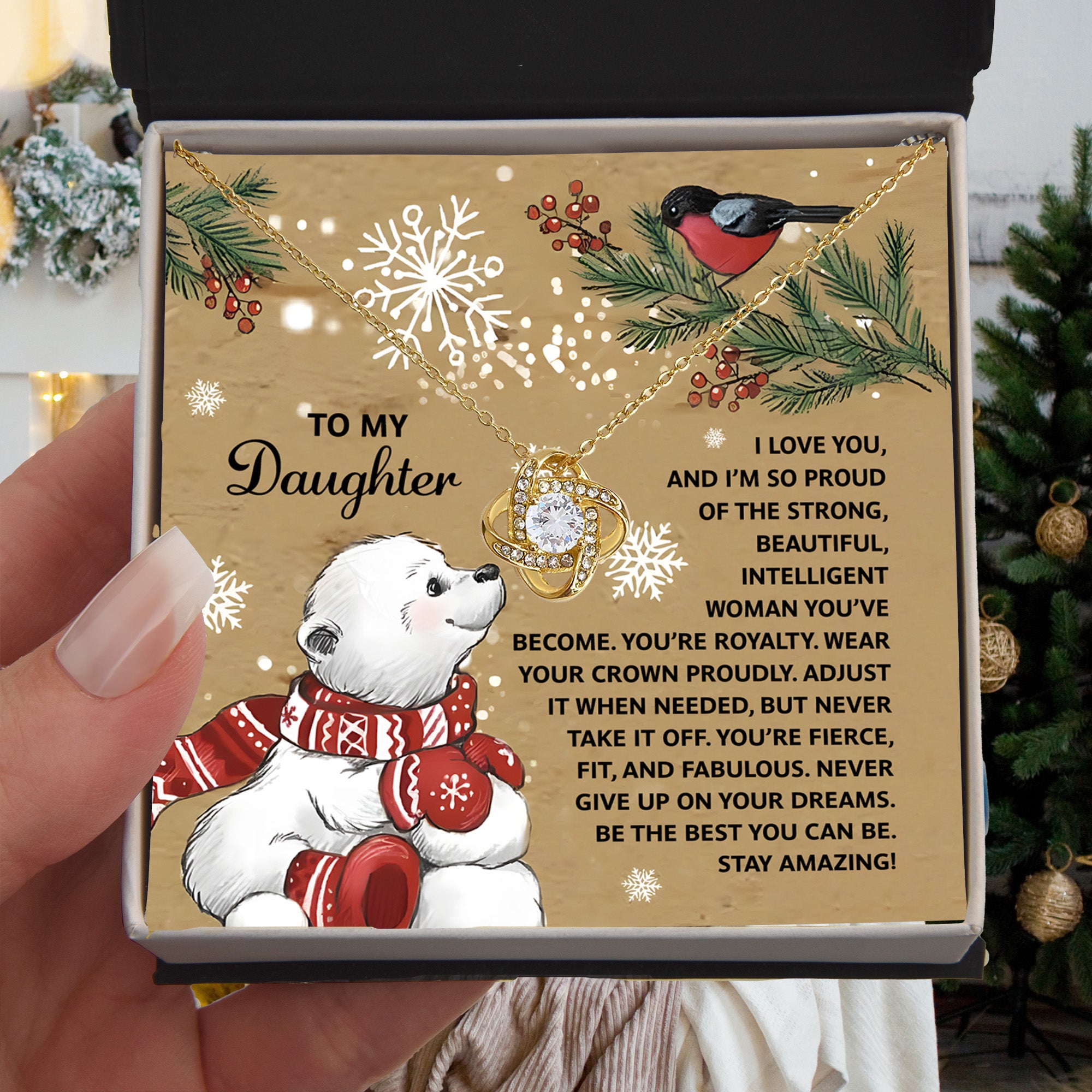 To My Daughter Christmas Necklace – Wear Your Crown Proudly – Inspirational Gift from Mom or Dad