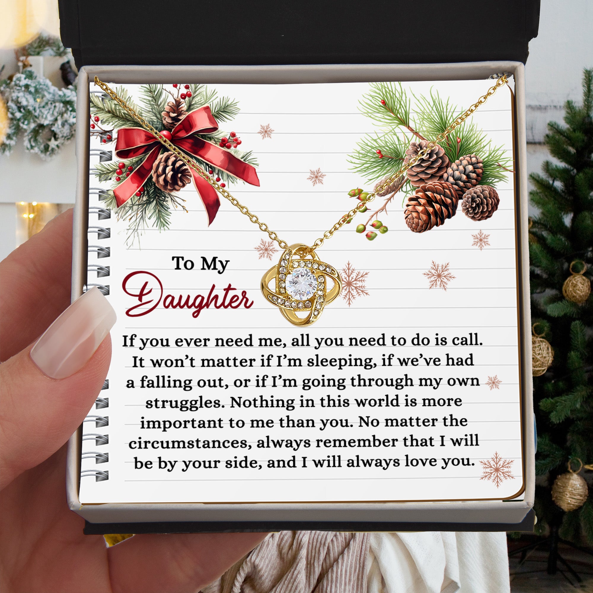 To My Daughter – I Will Always Be By Your Side, Unconditional Love Christmas Necklace Gift