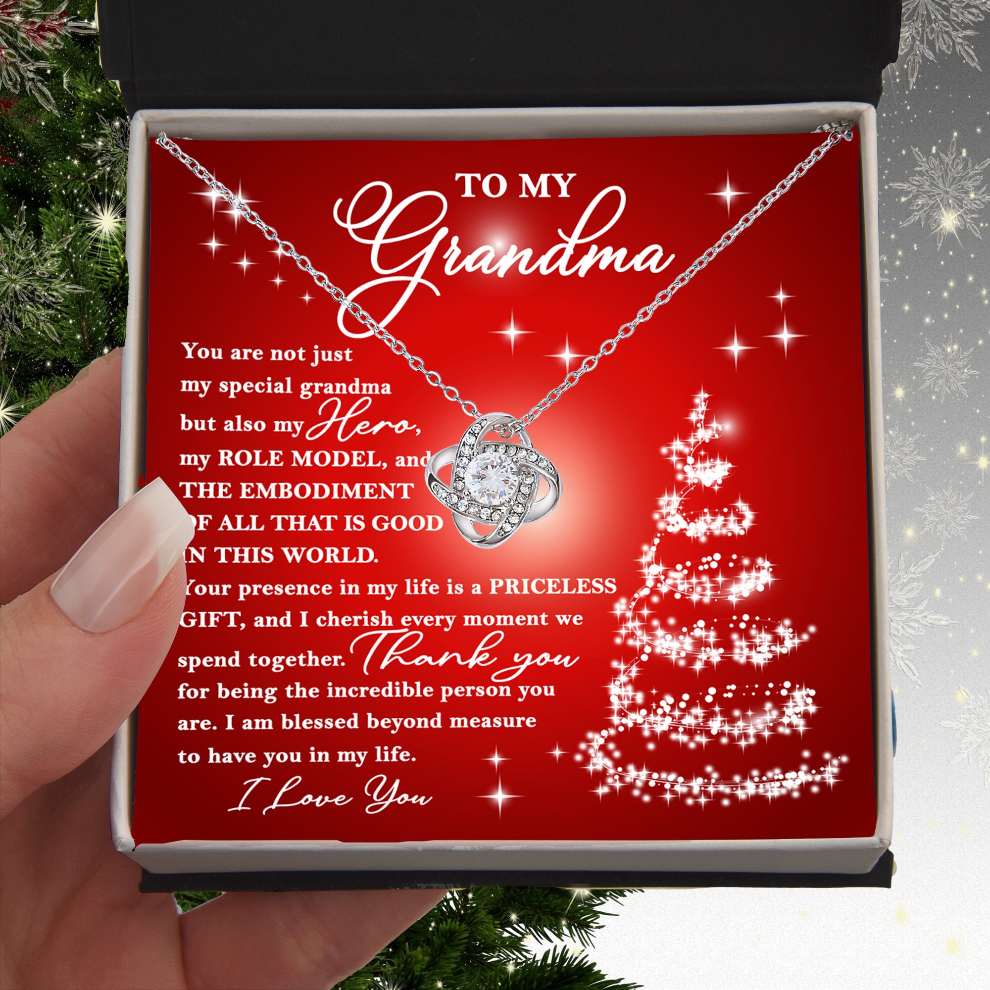 To My Grandma “My Hero” Christmas Message Card with Necklace | Heartfelt Holiday Gift for Grandmother | Sentimental Keepsake