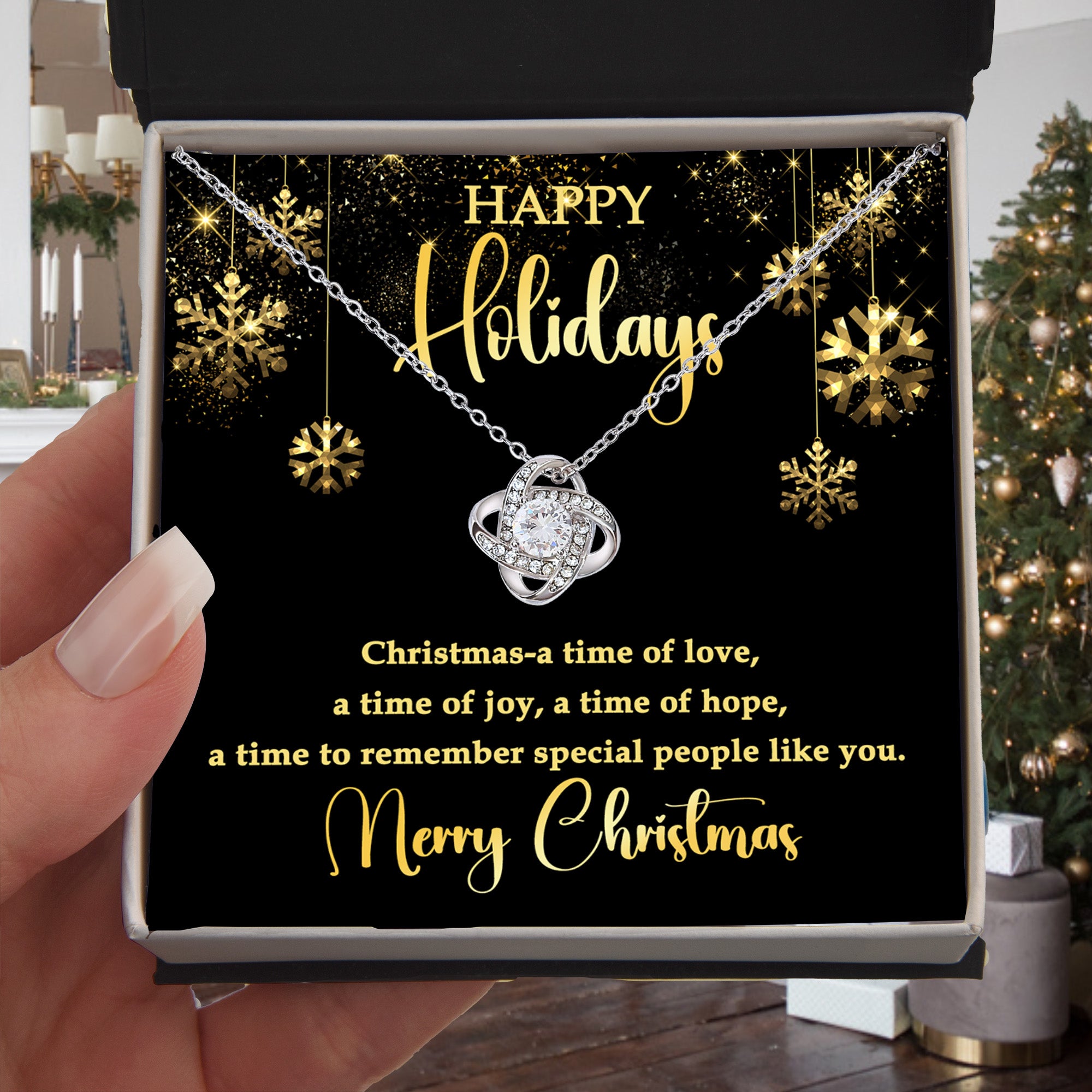 Happy Holidays Love Knot Necklace – Elegant Christmas Gift for Someone Special