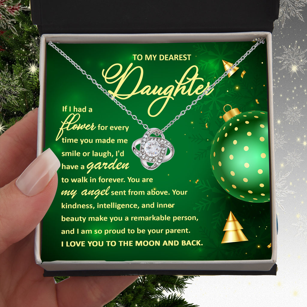 To My Dearest Daughter – My Angel, I Love You to the Moon and Back Christmas Necklace Gift