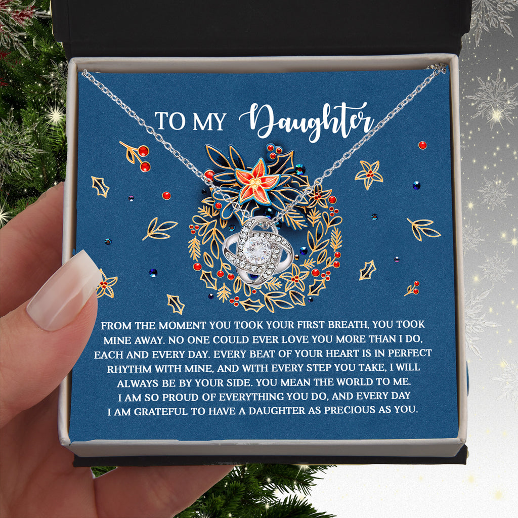 To My Daughter – From Your First Breath, My Heart Beats With Yours, Christmas Necklace Gift