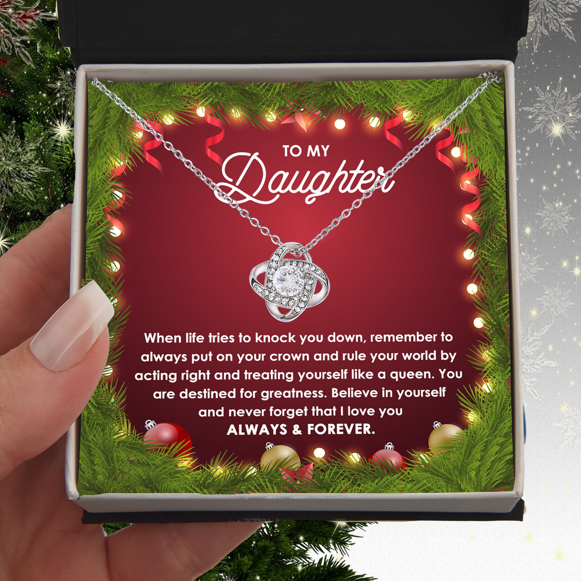 To My Daughter – Rule Your World Like a Queen, Always & Forever Inspirational Christmas Gift Necklace