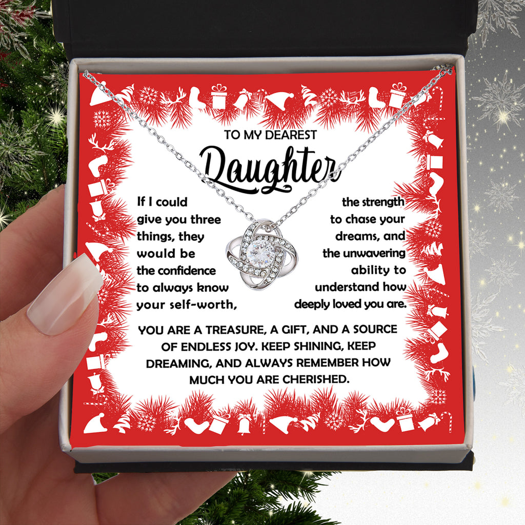 To My Dearest Daughter Necklace – Three Things I Wish for You – Confidence, Strength & Love Message Card Gift