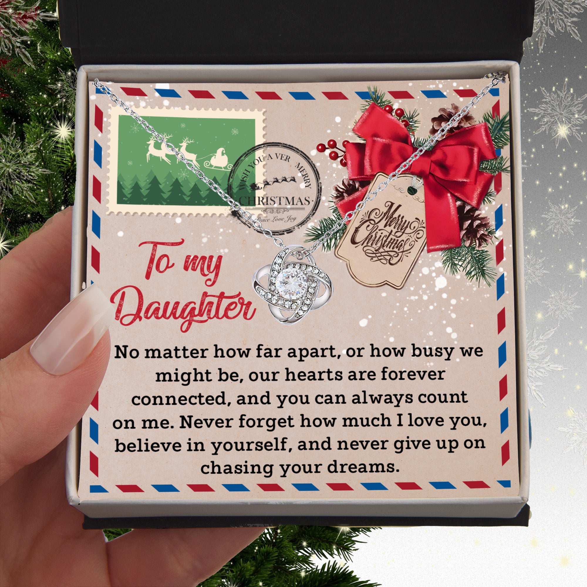 To My Daughter Christmas Necklace – Forever Connected Long Distance Gift from Mom or Dad