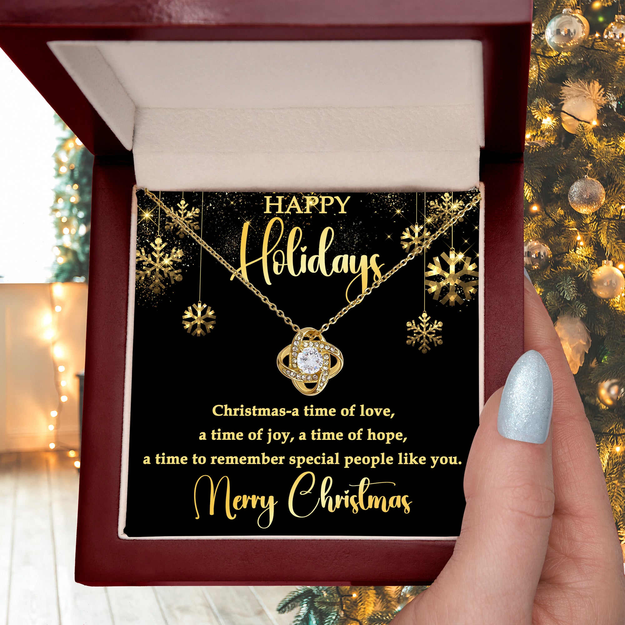 Happy Holidays Love Knot Necklace – Elegant Christmas Gift for Someone Special