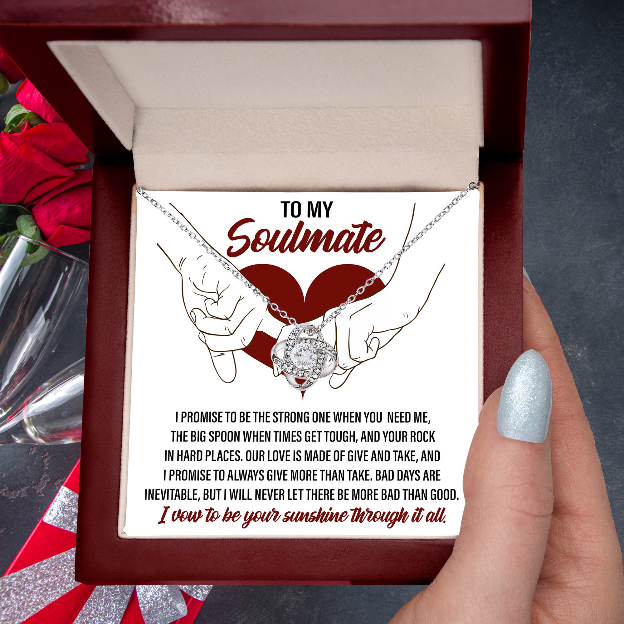 Soulmate Promise Love Knot Necklace with Heartfelt Message Card