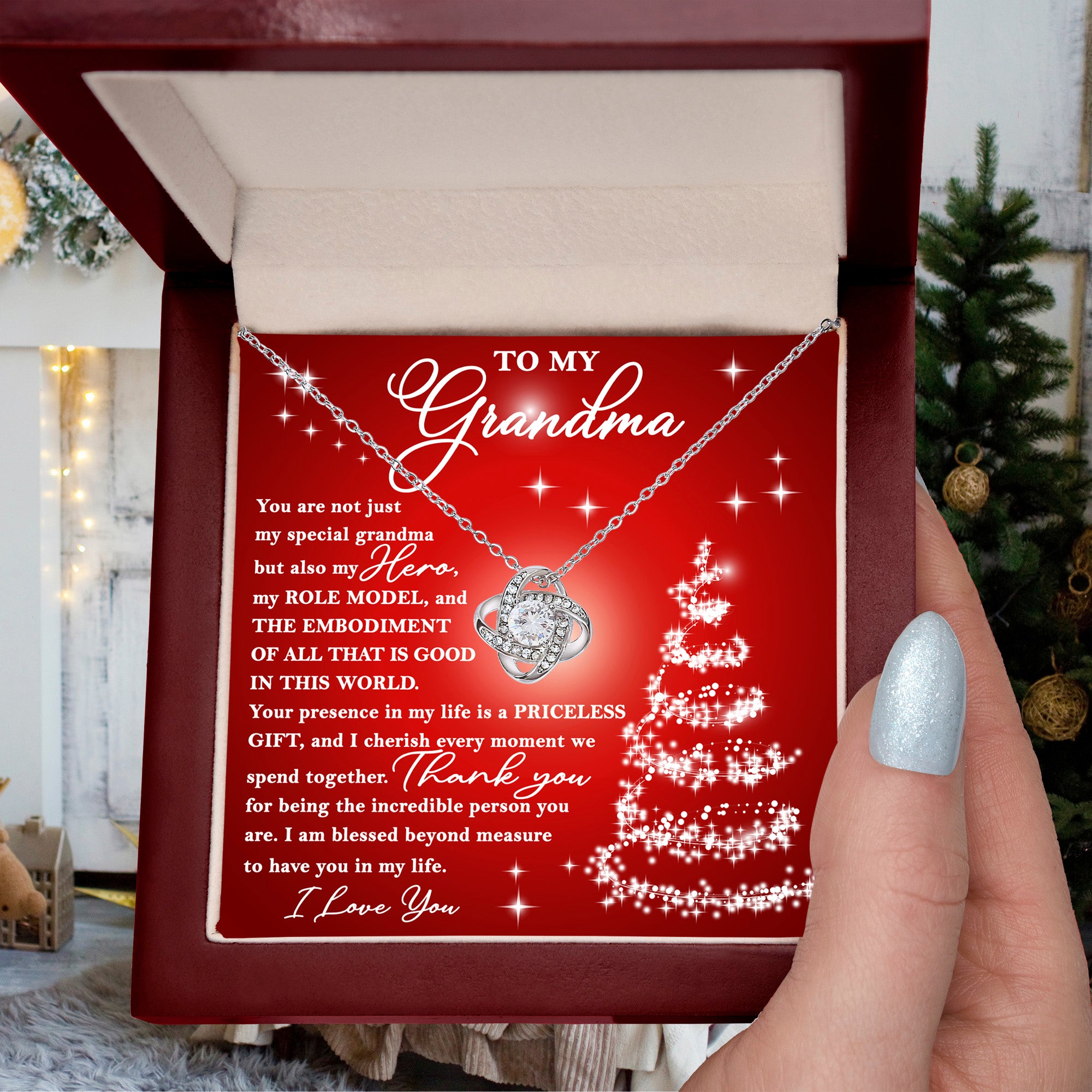 To My Grandma “My Hero” Christmas Message Card with Necklace | Heartfelt Holiday Gift for Grandmother | Sentimental Keepsake
