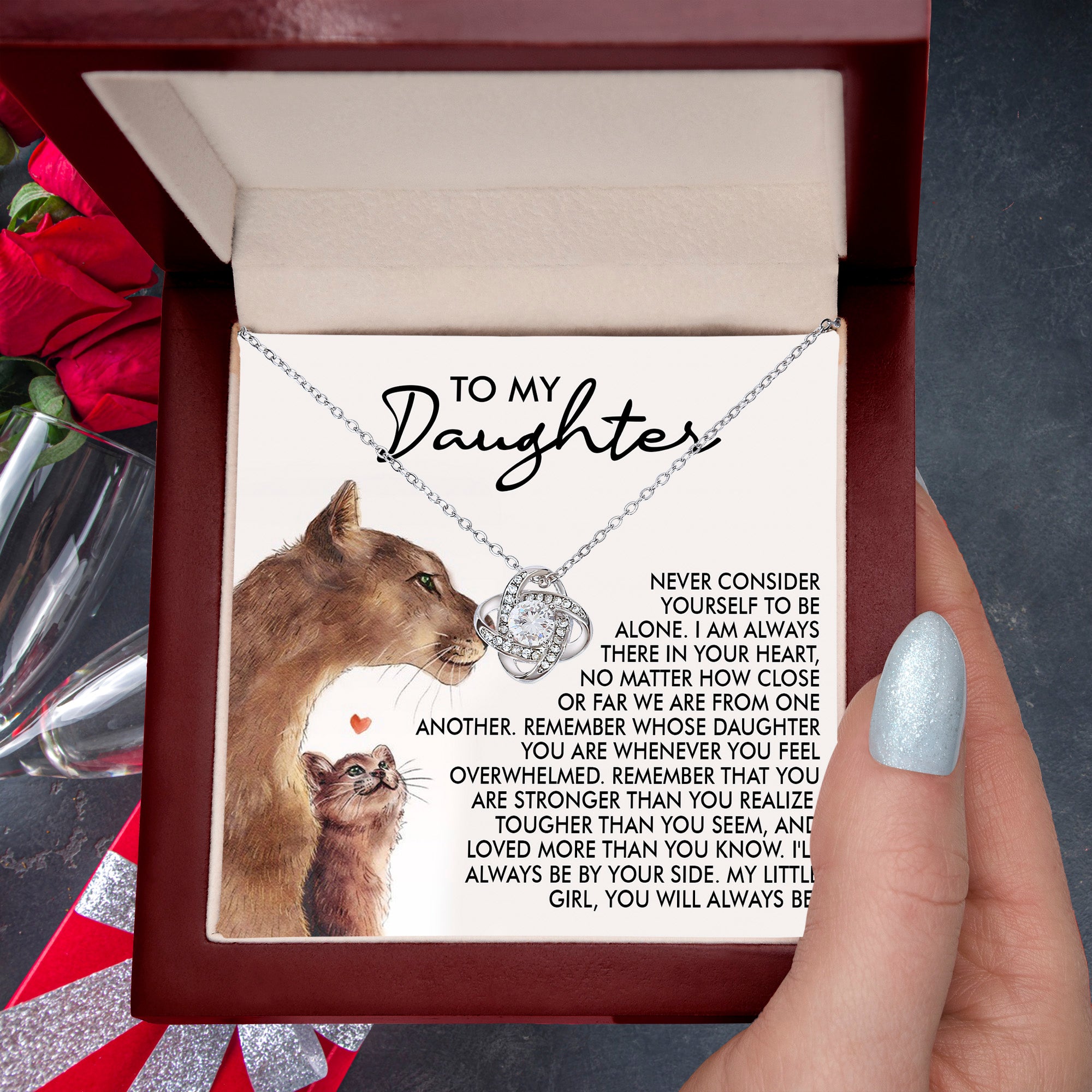 To My Daughter Love Knot Necklace – From Mom, A Symbol of Unconditional Love, Strength & Forever Bond