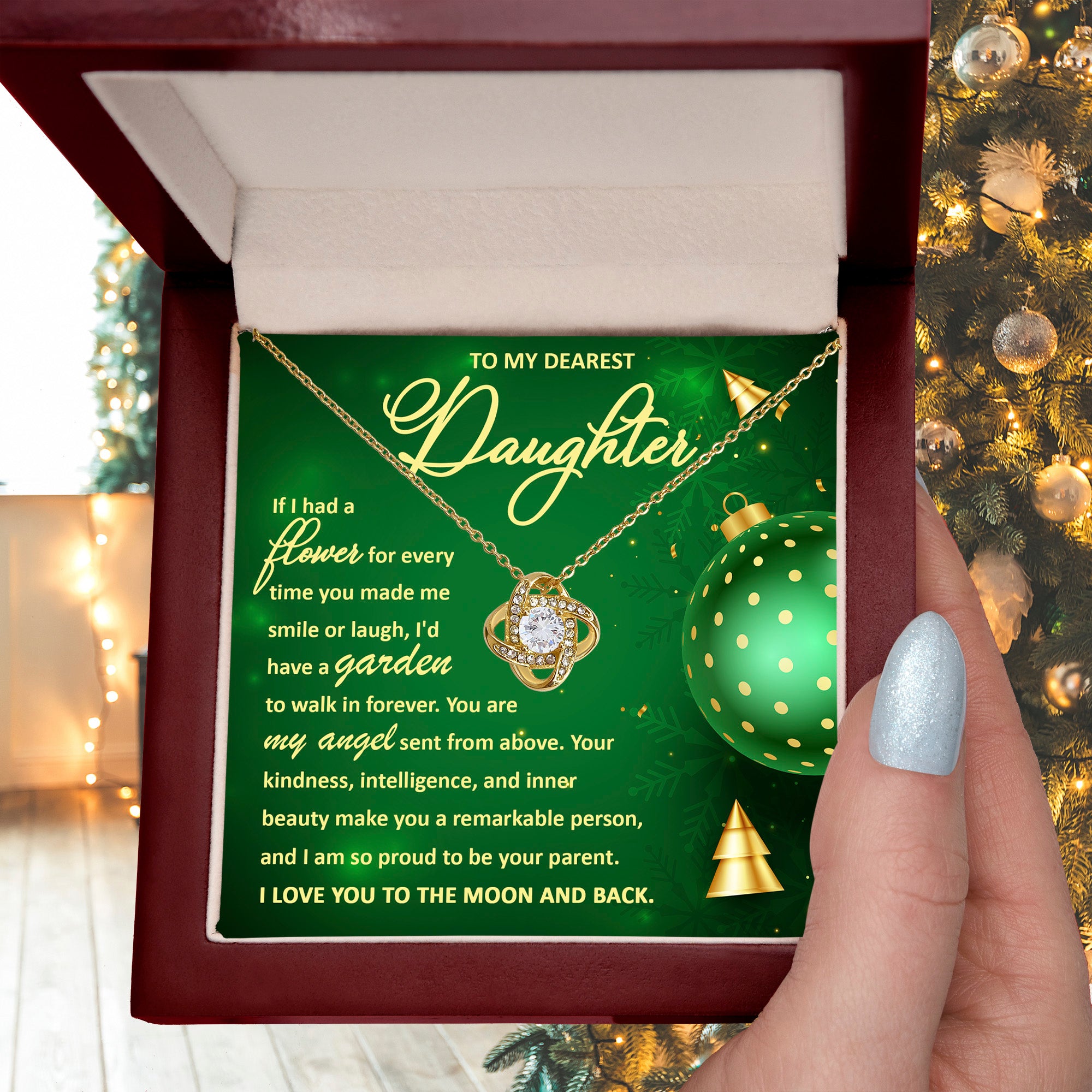 To My Dearest Daughter – My Angel, I Love You to the Moon and Back Christmas Necklace Gift