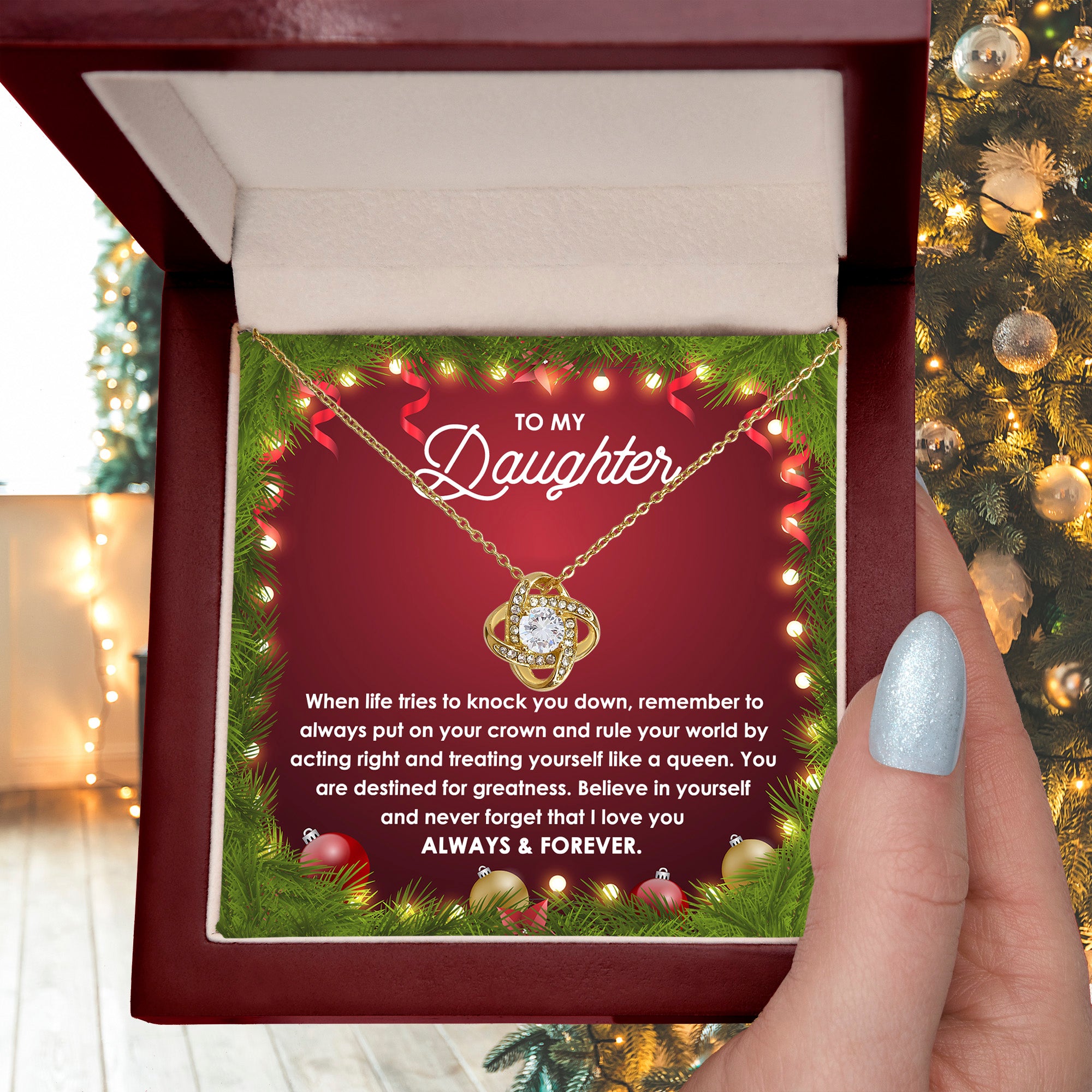 To My Daughter – Rule Your World Like a Queen, Always & Forever Inspirational Christmas Gift Necklace