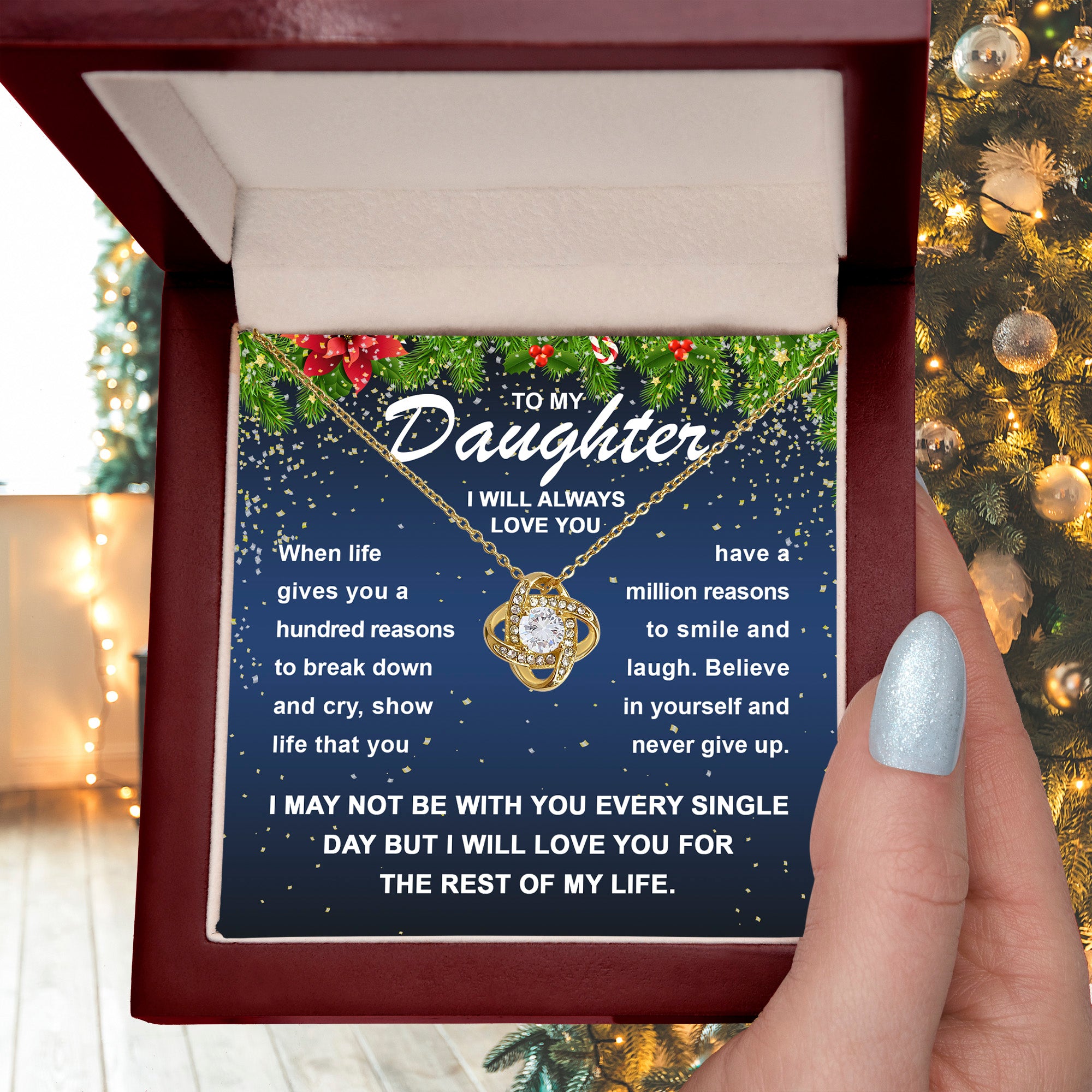 To My Daughter – I Will Always Love You, Smile & Laugh Through Life, Inspirational Christmas Necklace Gift