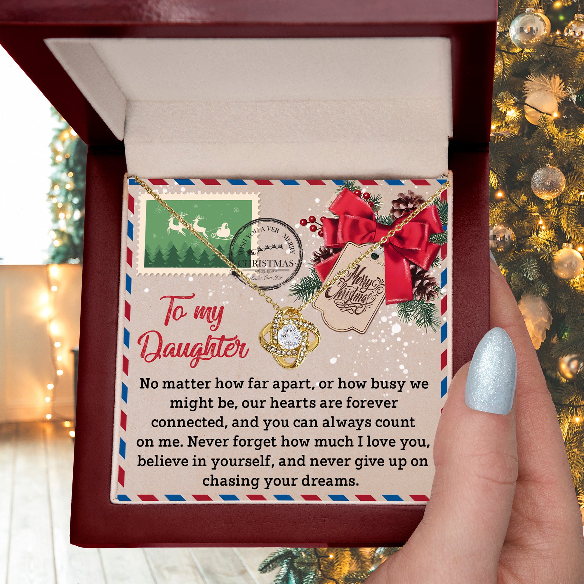 To My Daughter Christmas Necklace – Forever Connected Long Distance Gift from Mom or Dad