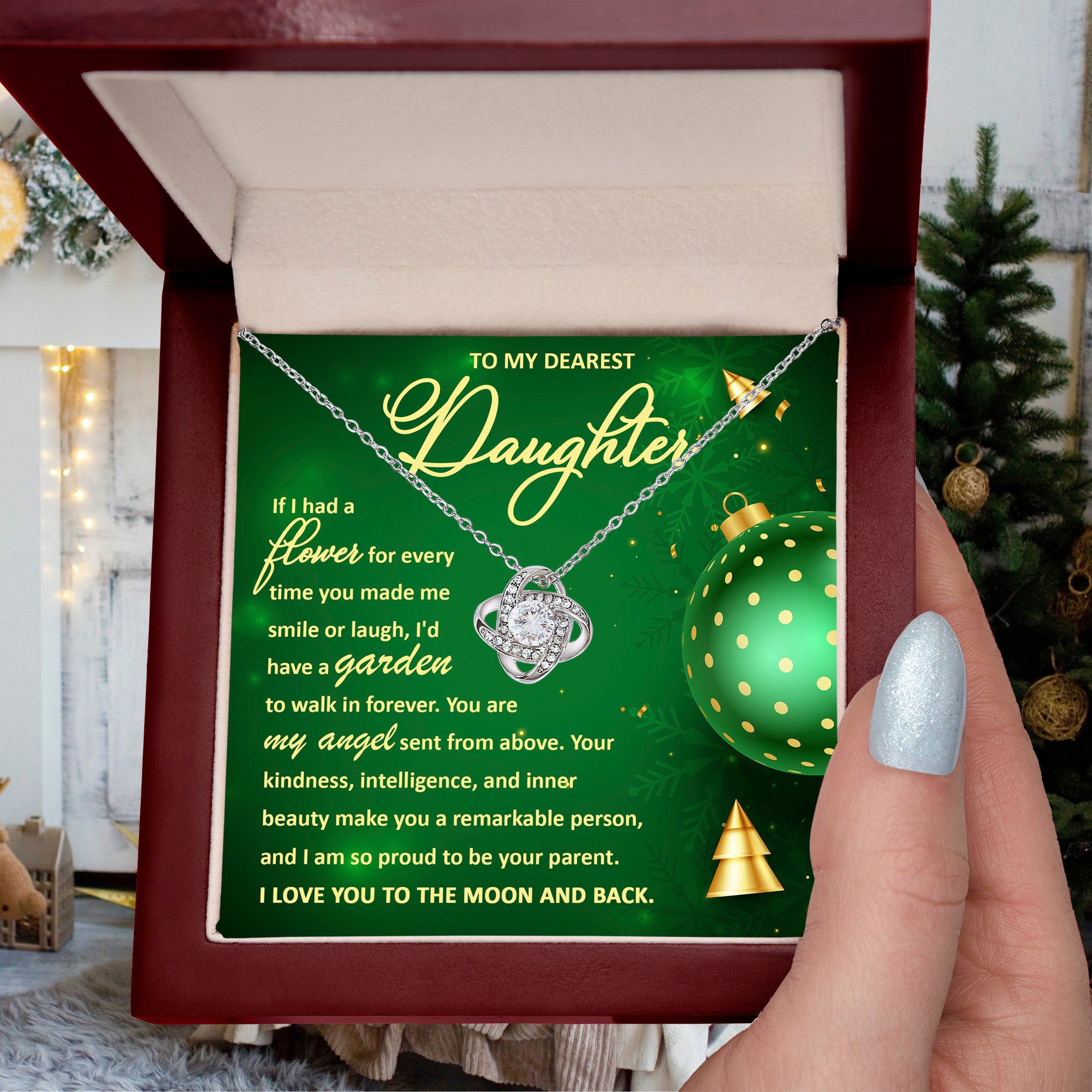 To My Dearest Daughter – My Angel, I Love You to the Moon and Back Christmas Necklace Gift