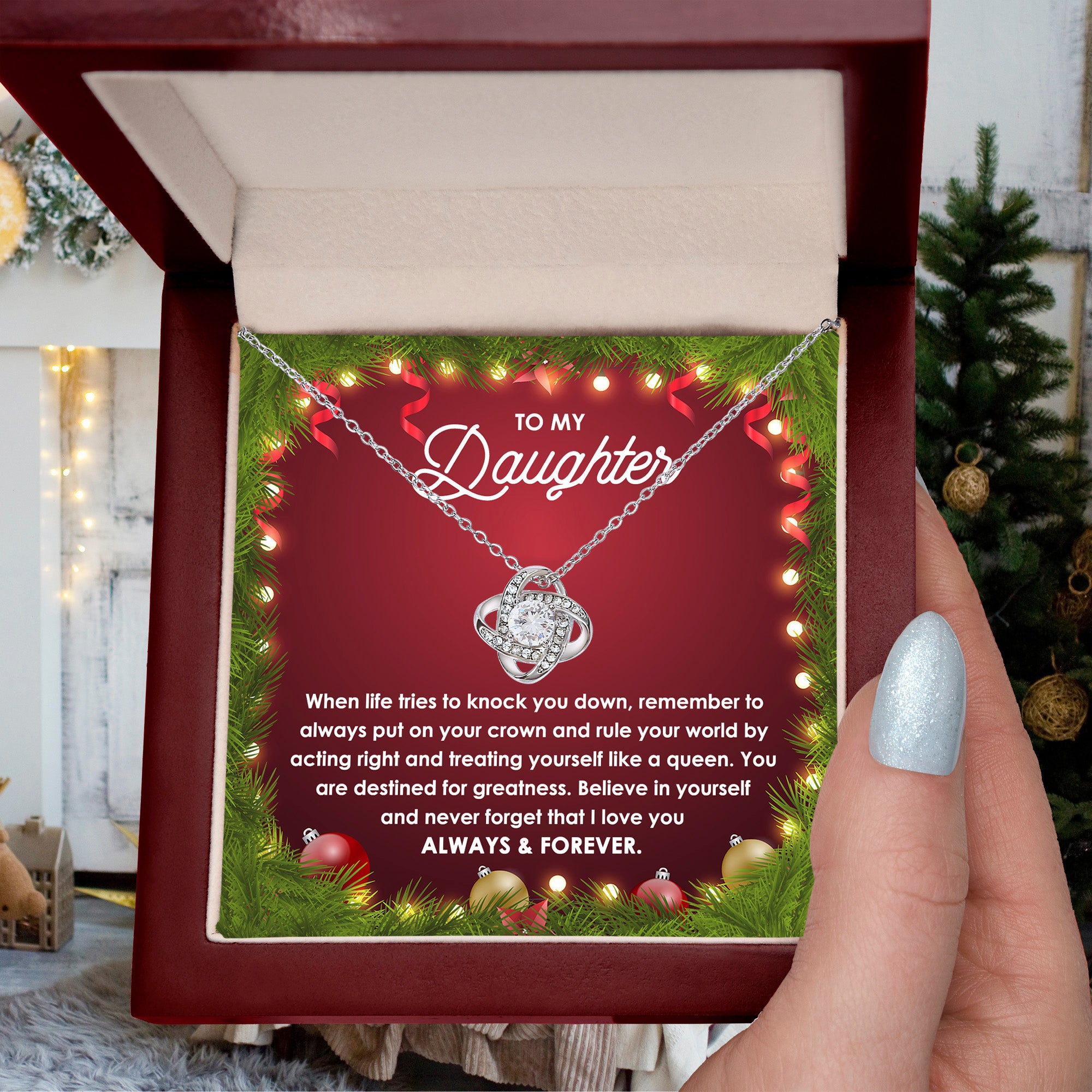 To My Daughter – Rule Your World Like a Queen, Always & Forever Inspirational Christmas Gift Necklace