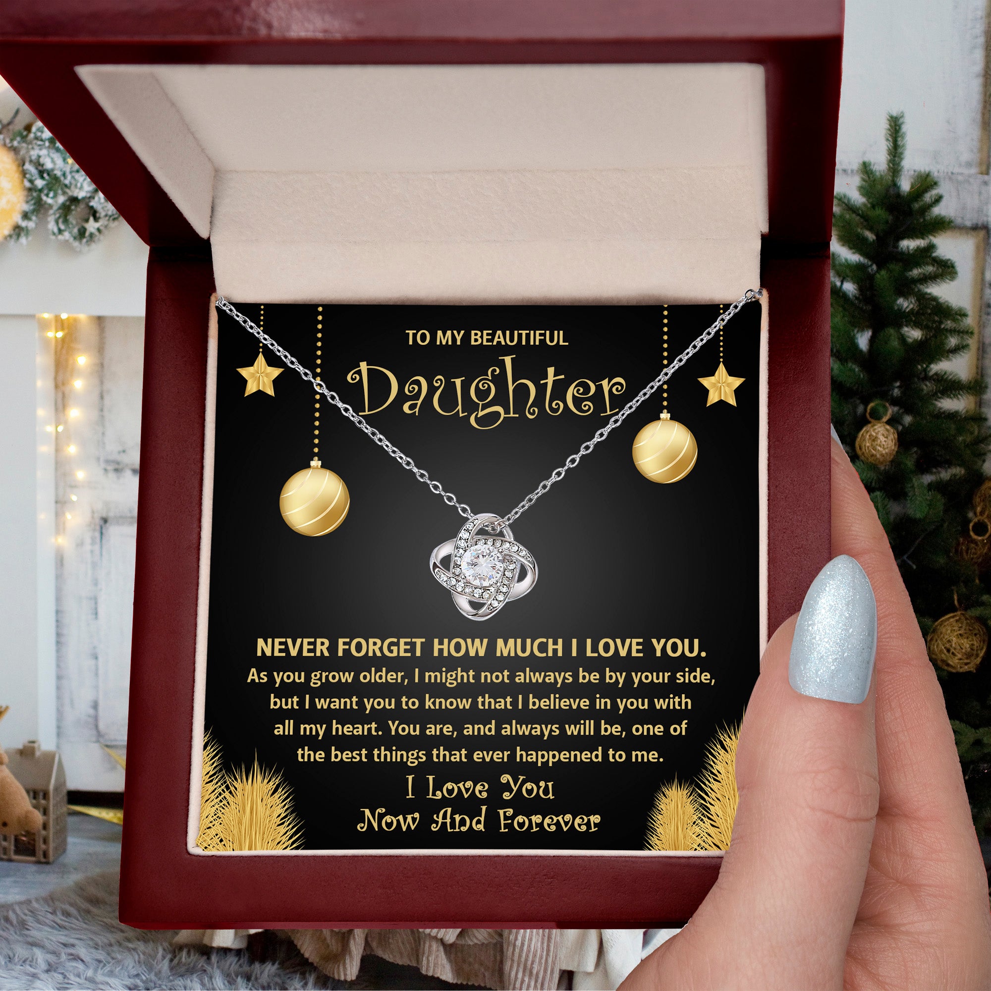 To My Beautiful Daughter Necklace – Never Forget How Much I Love You – Meaningful Gift from Mom or Dad