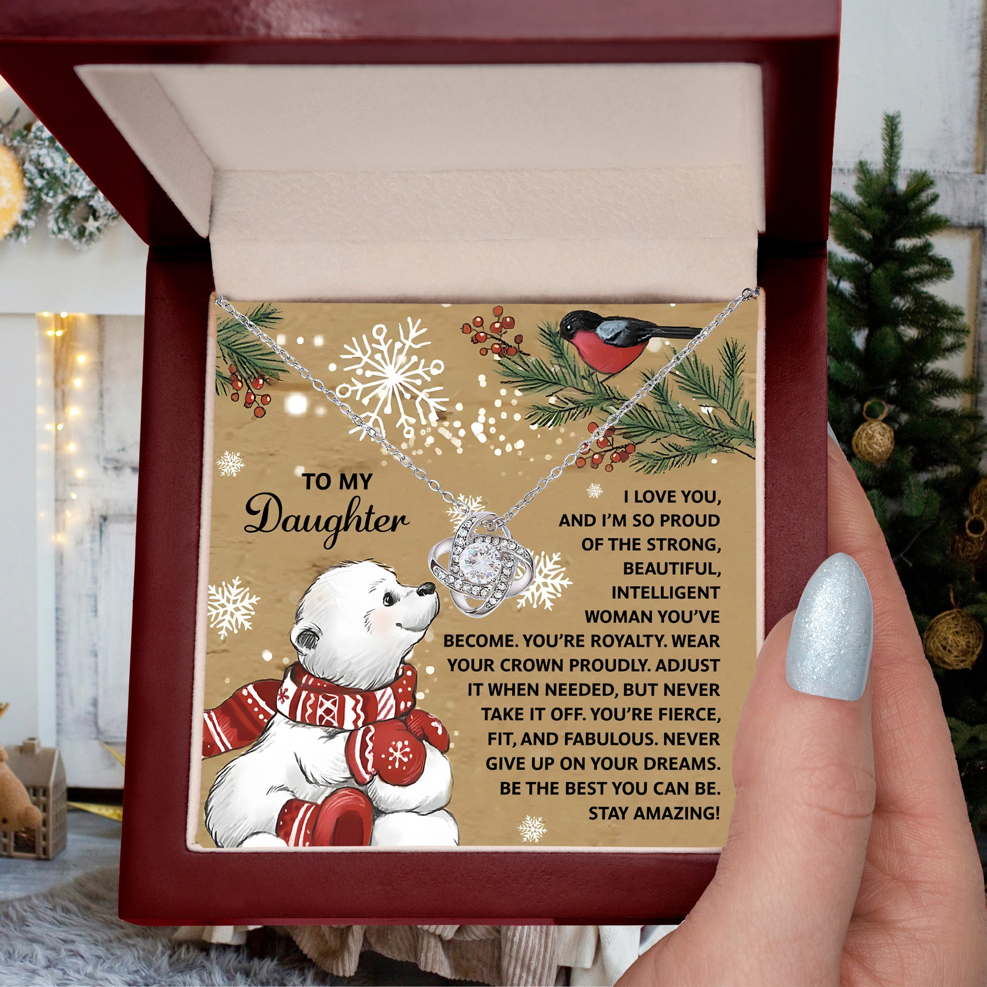 To My Daughter Christmas Necklace – Wear Your Crown Proudly – Inspirational Gift from Mom or Dad