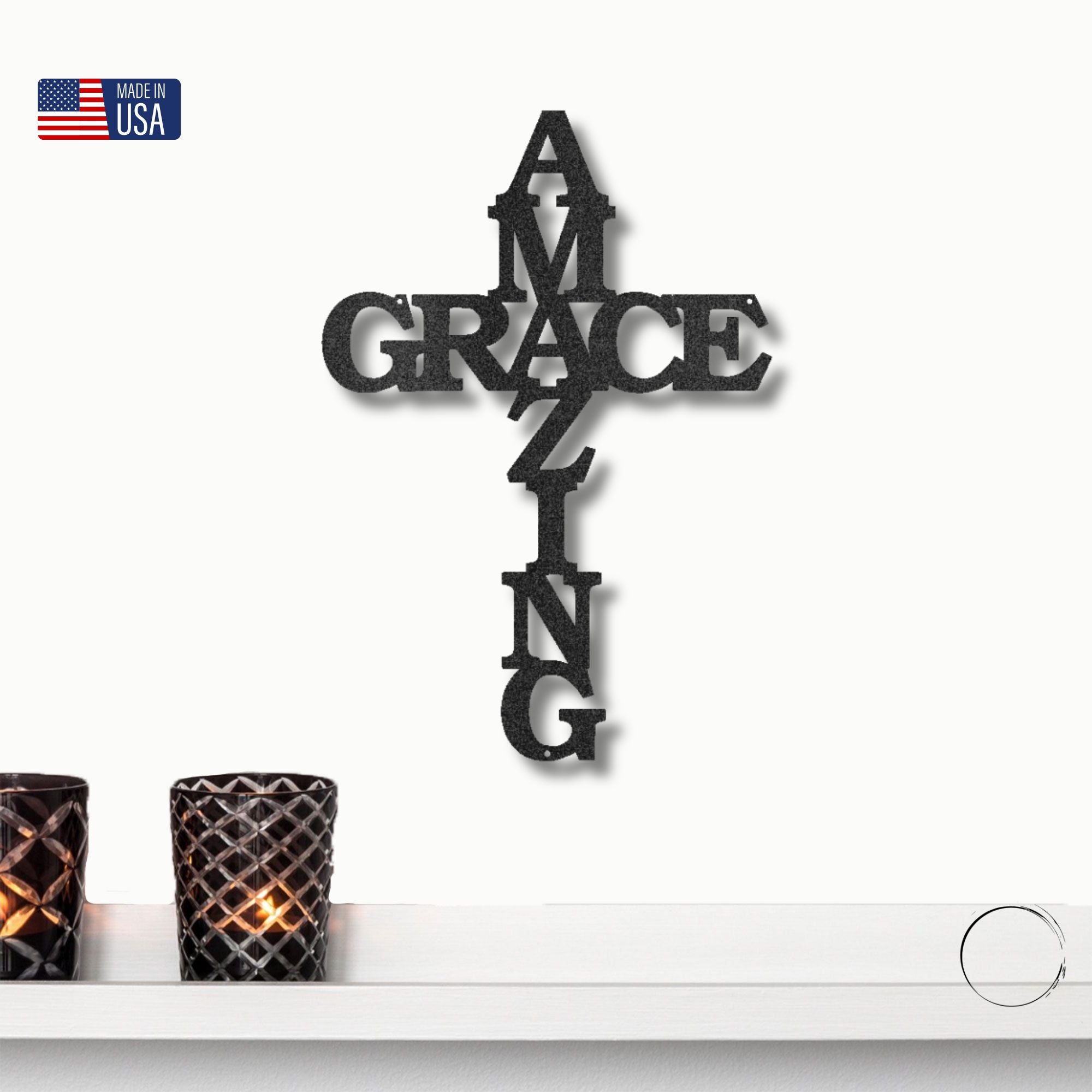 Amazing Grace Cross Metal Wall Art – Christian Steel Cross Sign – Inspirational Faith Decor – Laser Cut Religious Wall Art