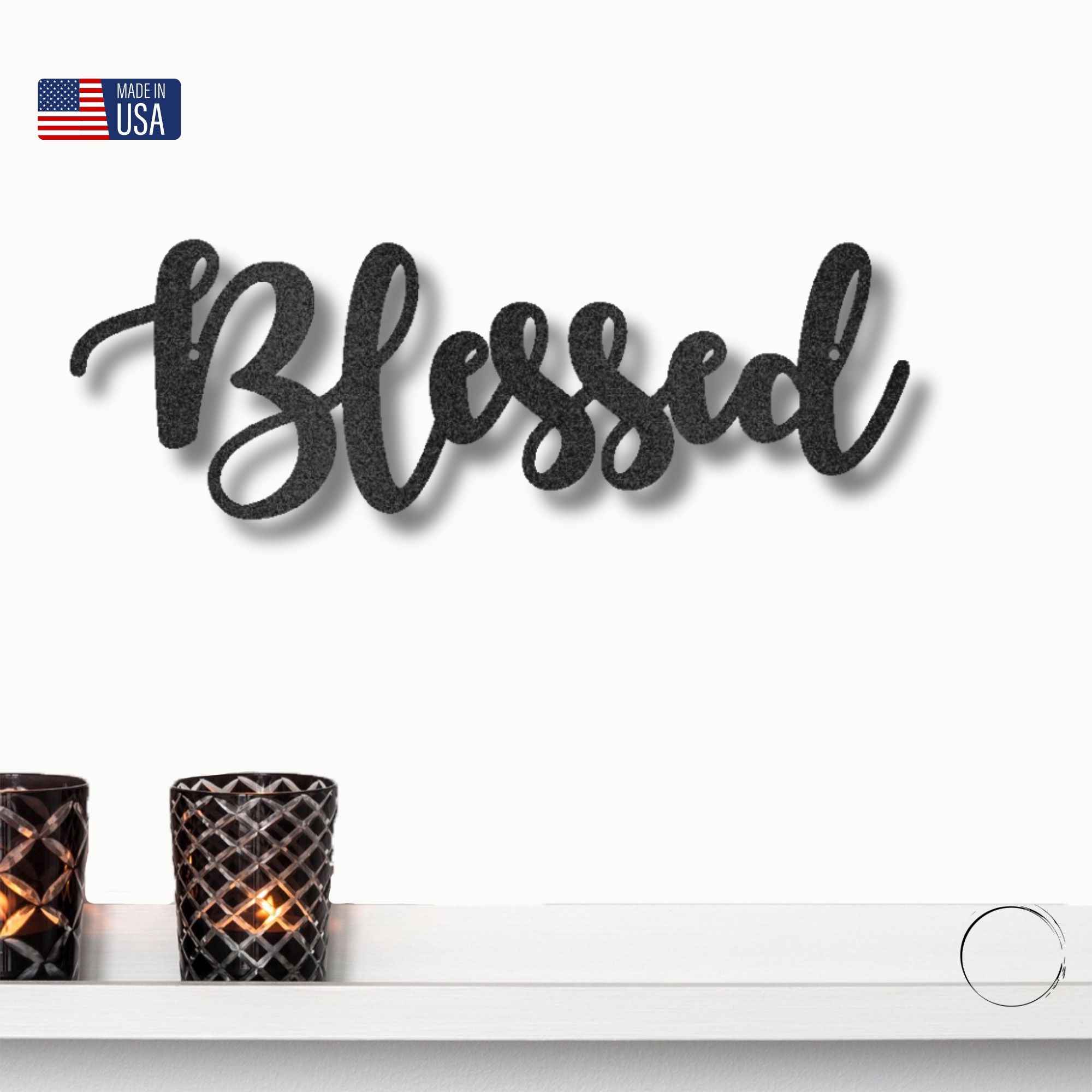 Blessed Script Metal Wall Art Sign – Christian Inspirational Word Decor – Farmhouse Faith Wall Decor – Religious Home Decoration