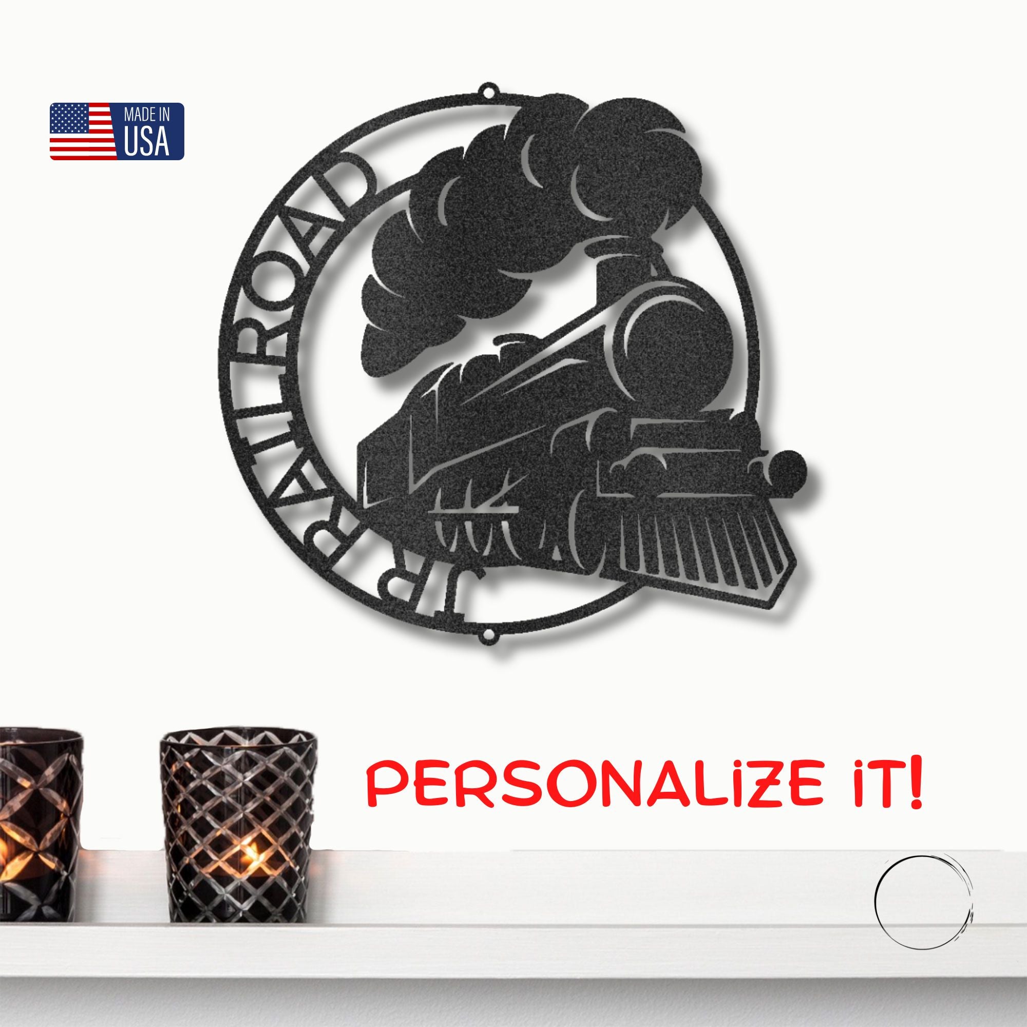 Personalized Steam Locomotive Metal Wall Art – Custom Railroad Train Name Sign – Vintage Train Decor – Railroad Enthusiast Gift