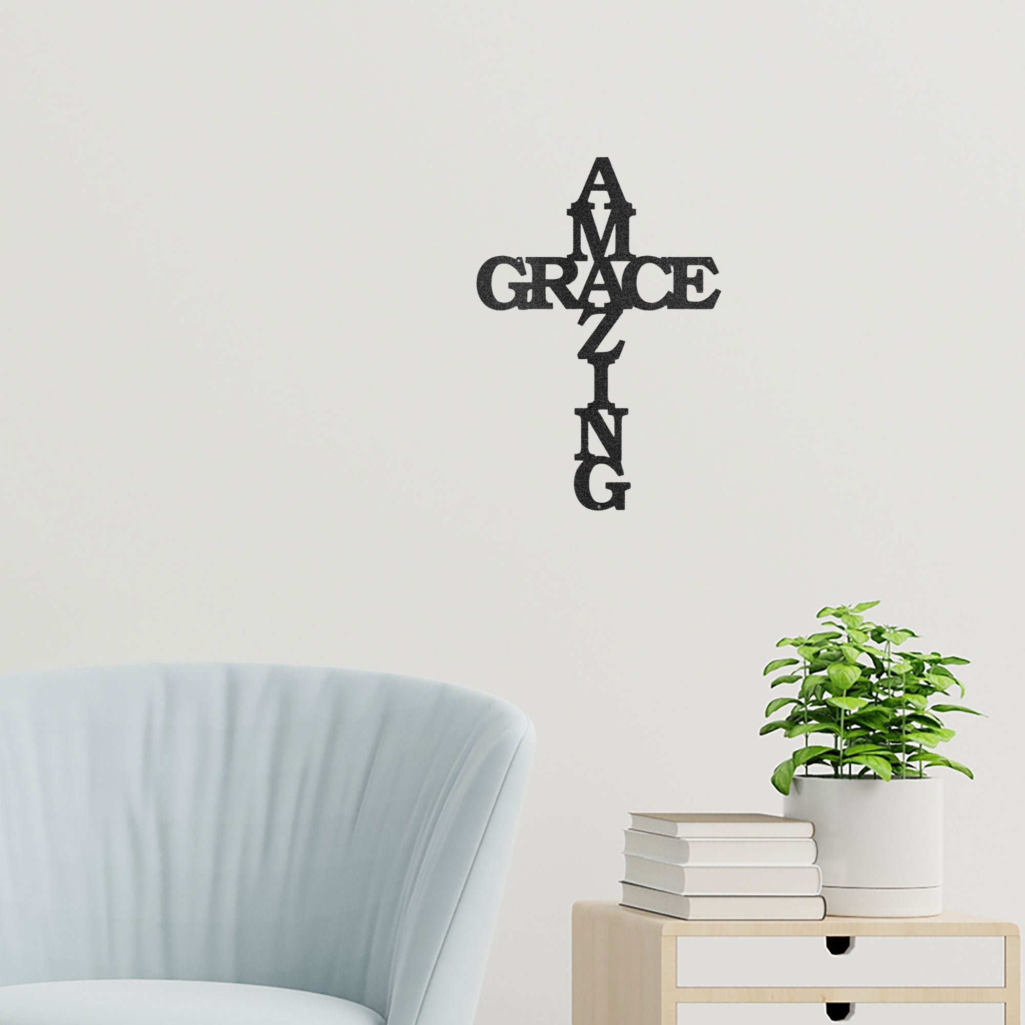 Amazing Grace Cross Metal Wall Art – Christian Steel Cross Sign – Inspirational Faith Decor – Laser Cut Religious Wall Art