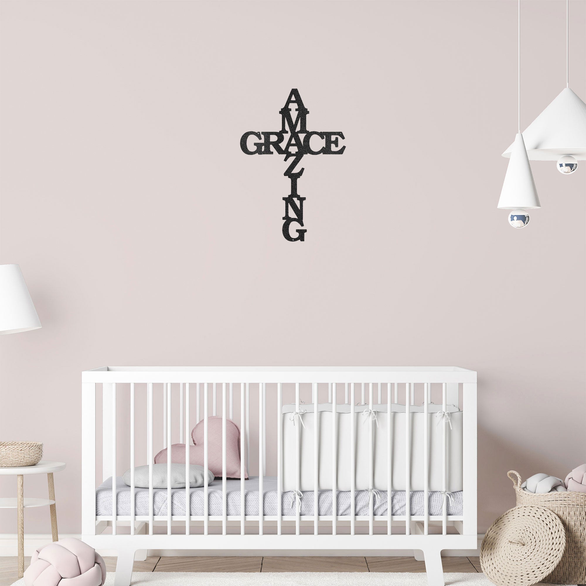 Amazing Grace Cross Metal Wall Art – Christian Steel Cross Sign – Inspirational Faith Decor – Laser Cut Religious Wall Art