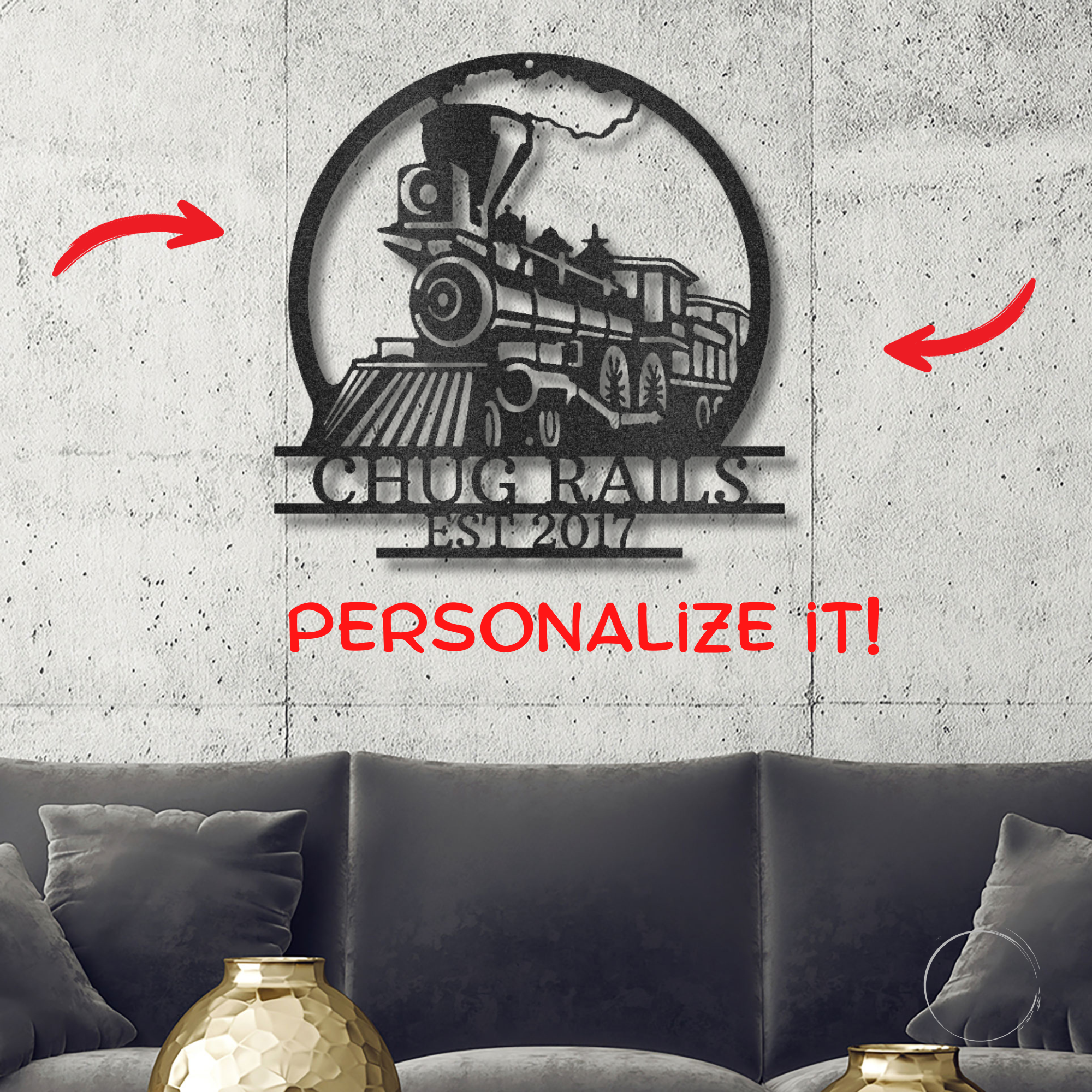 Personalized Steam Train Metal Wall Art – Custom Family Name Railroad Sign – Vintage Locomotive Wall Decor – Established Date Sign