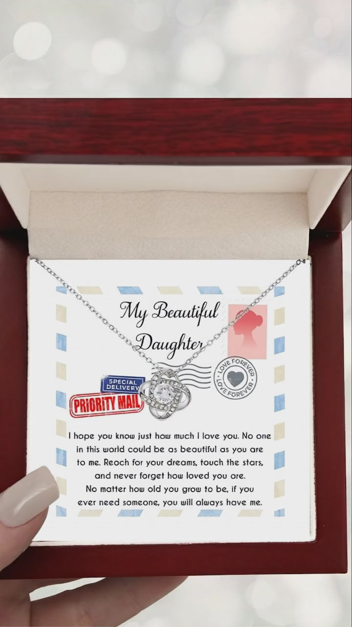 My Beautiful Daughter Love Knot Necklace – Reach for Your Dreams Gift from Mom or Dad