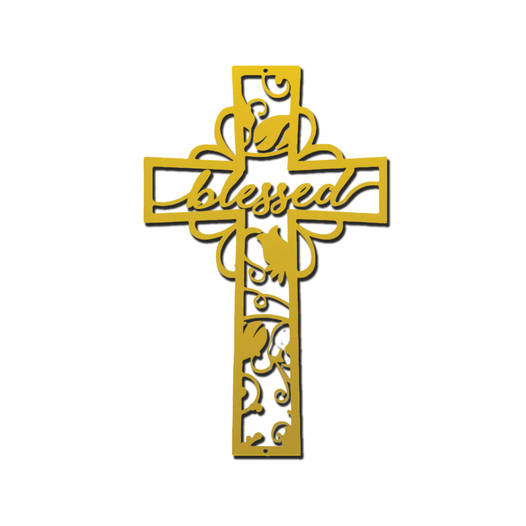 Blessed Cross Metal Wall Art – Christian Floral Cross Decor – Inspirational Faith Steel Sign – Religious Wall Decor